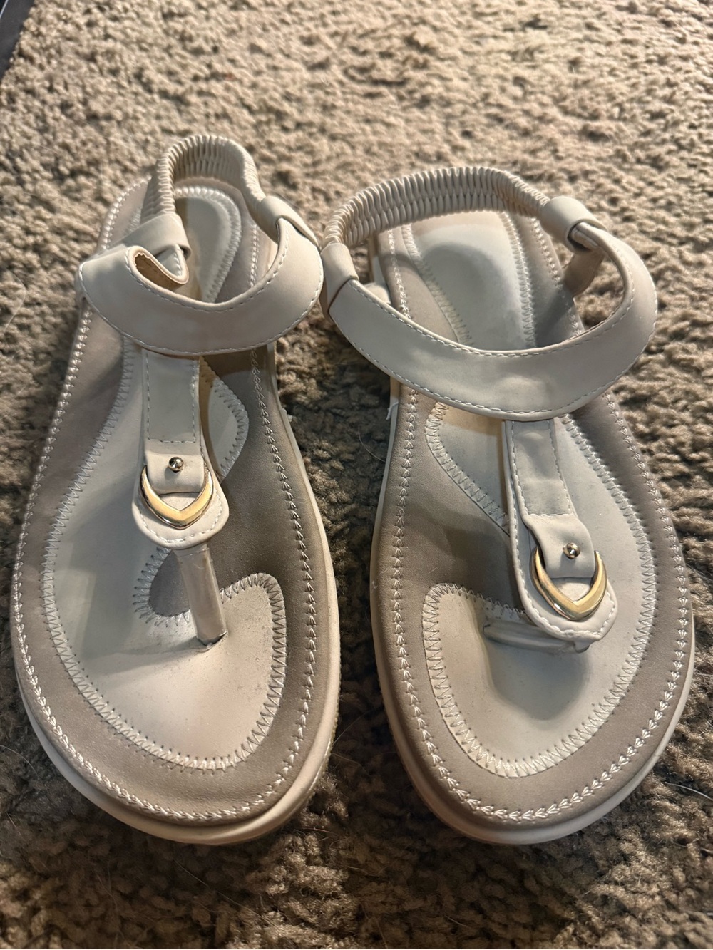 Women’s White Leather T-Strap Sandals